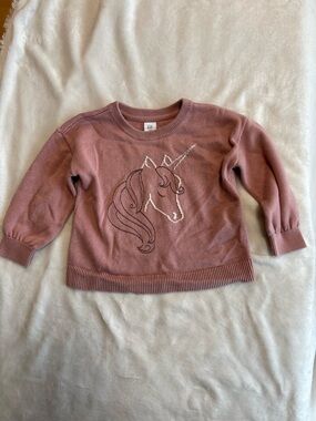 GAP 2T toddler girl pink unicorn sweater dusty rose pink winter